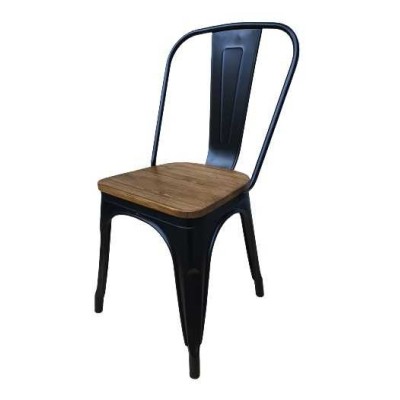 Metal Wood - Sedia stile industriale simil Tolix colore Nero opaco seduta in legno per casa, bar, ristorante, catering, albergo