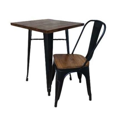 Metal Wood - Sedia stile industriale simil Tolix colore Nero opaco seduta in legno per casa, bar, ristorante, catering, albergo