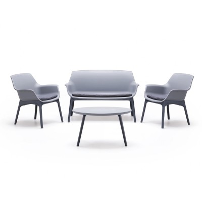 LUXOR - LOUNGE SET DESIGN Bica Italy 4 posti salotto polipropilene esterno con divanetto, 2 poltrone, 1 tavolino e cuscini